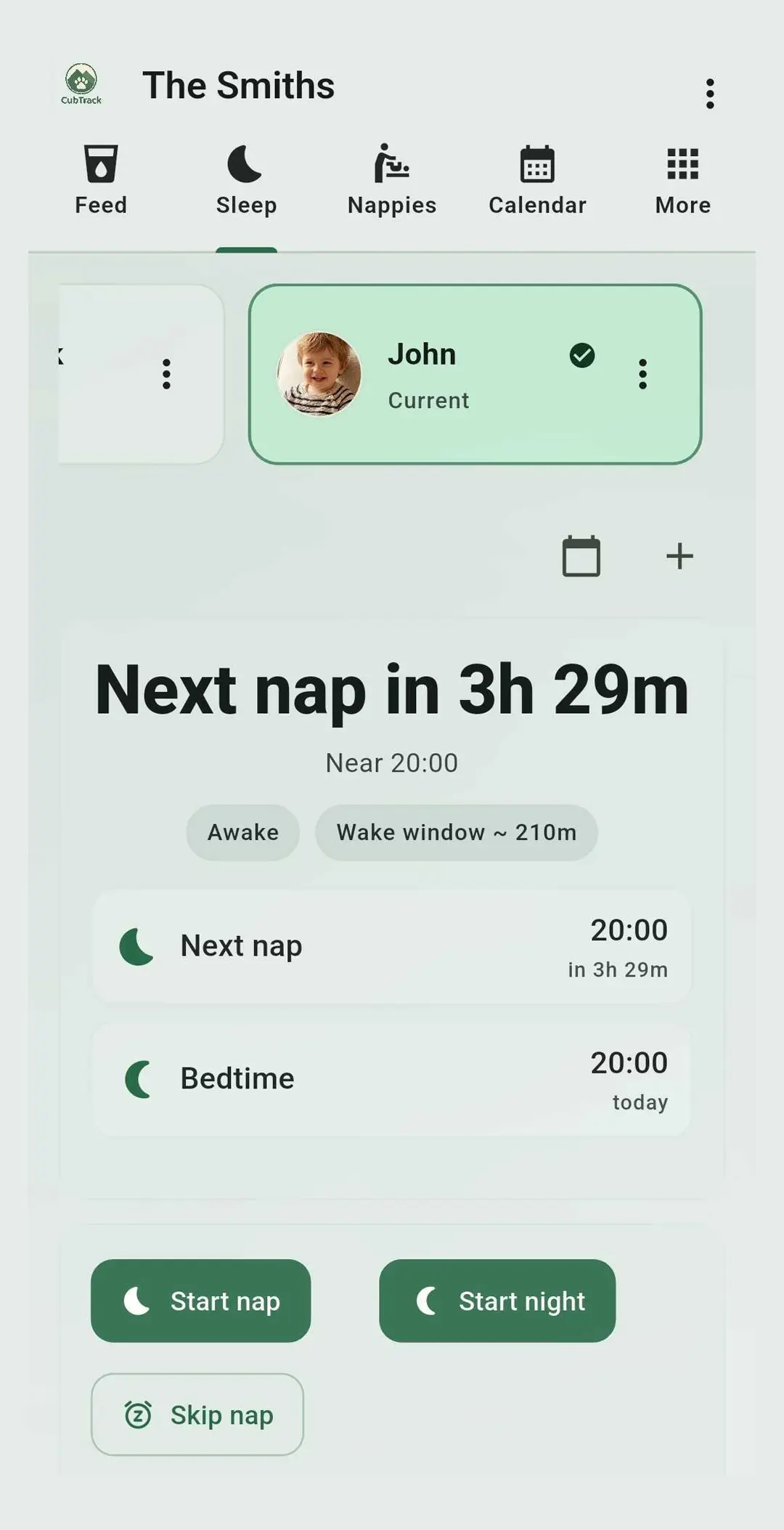 CubTrack app - sleep tracking