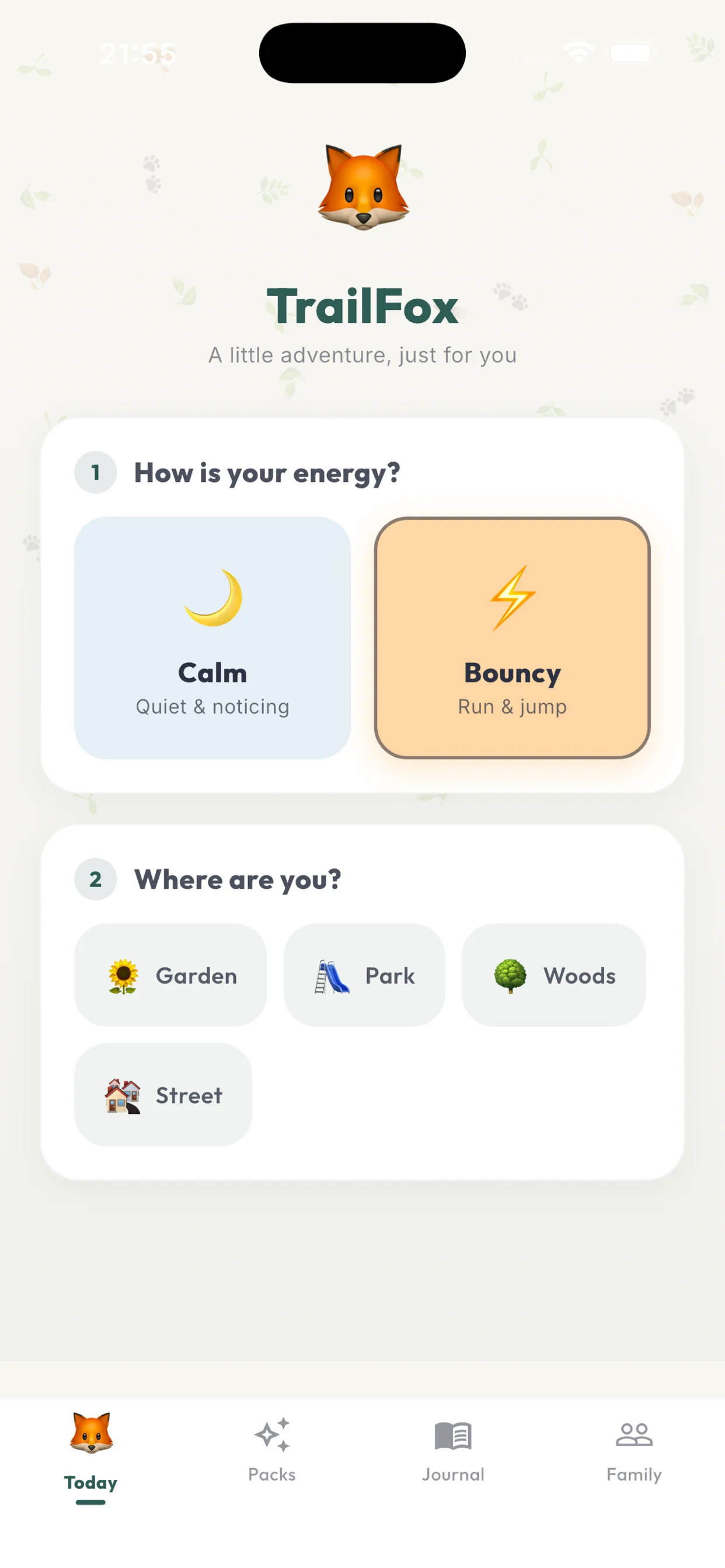 TrailFox - pick your energy and place to get an activity